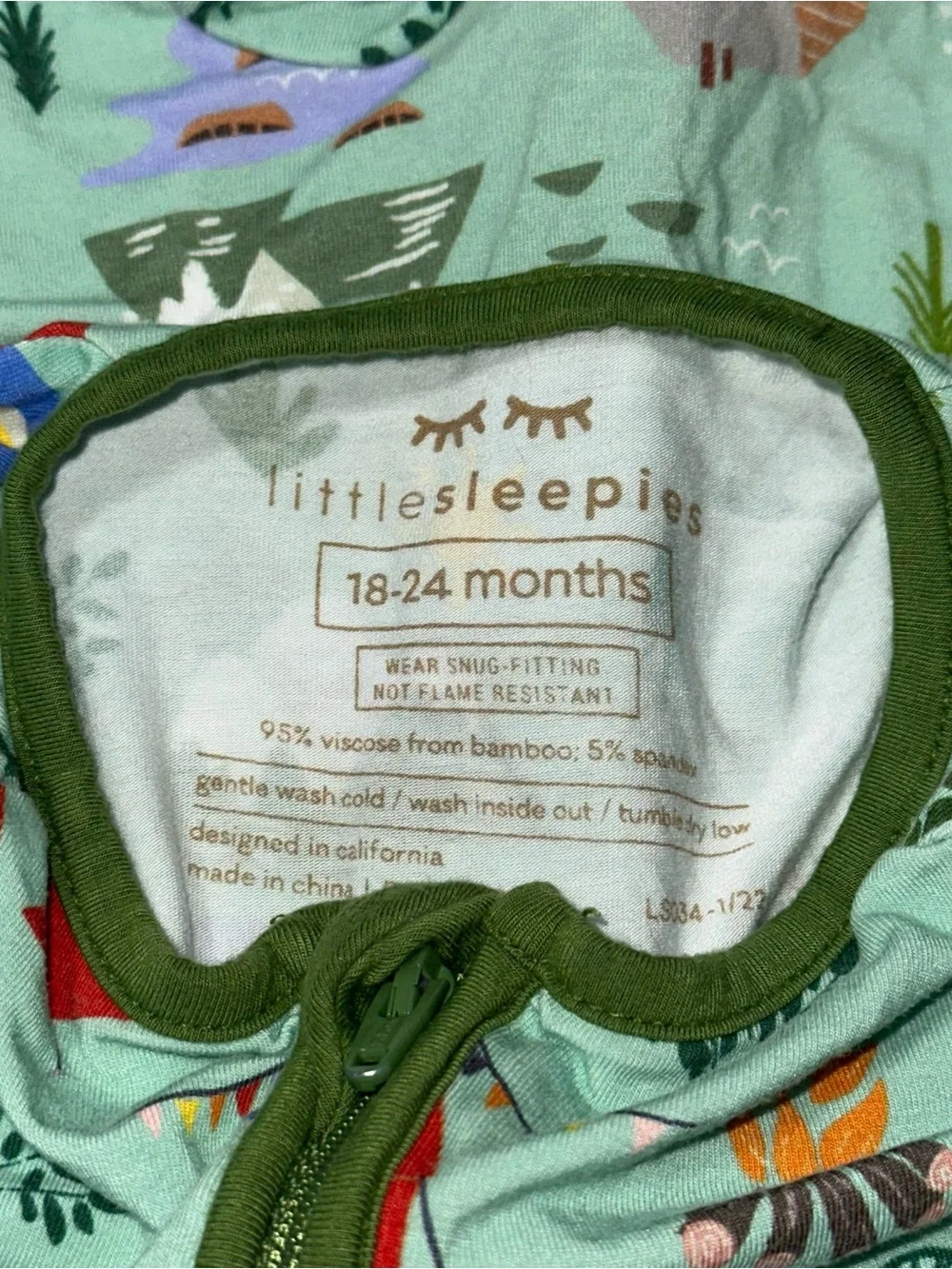 Little Sleepies Baby Size 18 24 Happy Camper Bear Tent One Piece Zipper Pajamas
